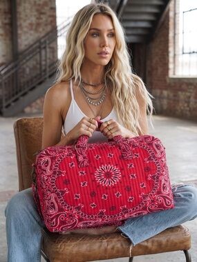 NWT Panache Boho Southwestern Paisley Print Bandana Weekender Duffle Bag Red